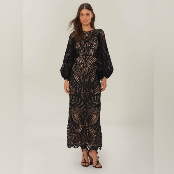 FARM Rio Dresses & Skirts - FARM Rio Black Nature Guipure Midi Dress Size S